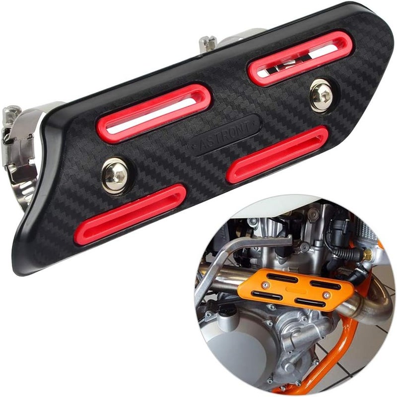 NICECNC Universal Red 4 STROKE Exhaust Heat Protector Shield Compatible with Honda CRF250 CRF450 CRFX250 CRFX450,Compatible Suzuki RMZ250 RMZ400 RMZ450 RMX250 RMX400 RMX450 DRZ250 DRZ400 See Fitment - Image 1